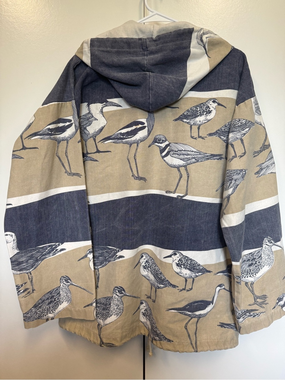 Hooded Utility Jacket with Coastal Bird Print - duck cotton.  Maine, Florida - Picture 5 of 7